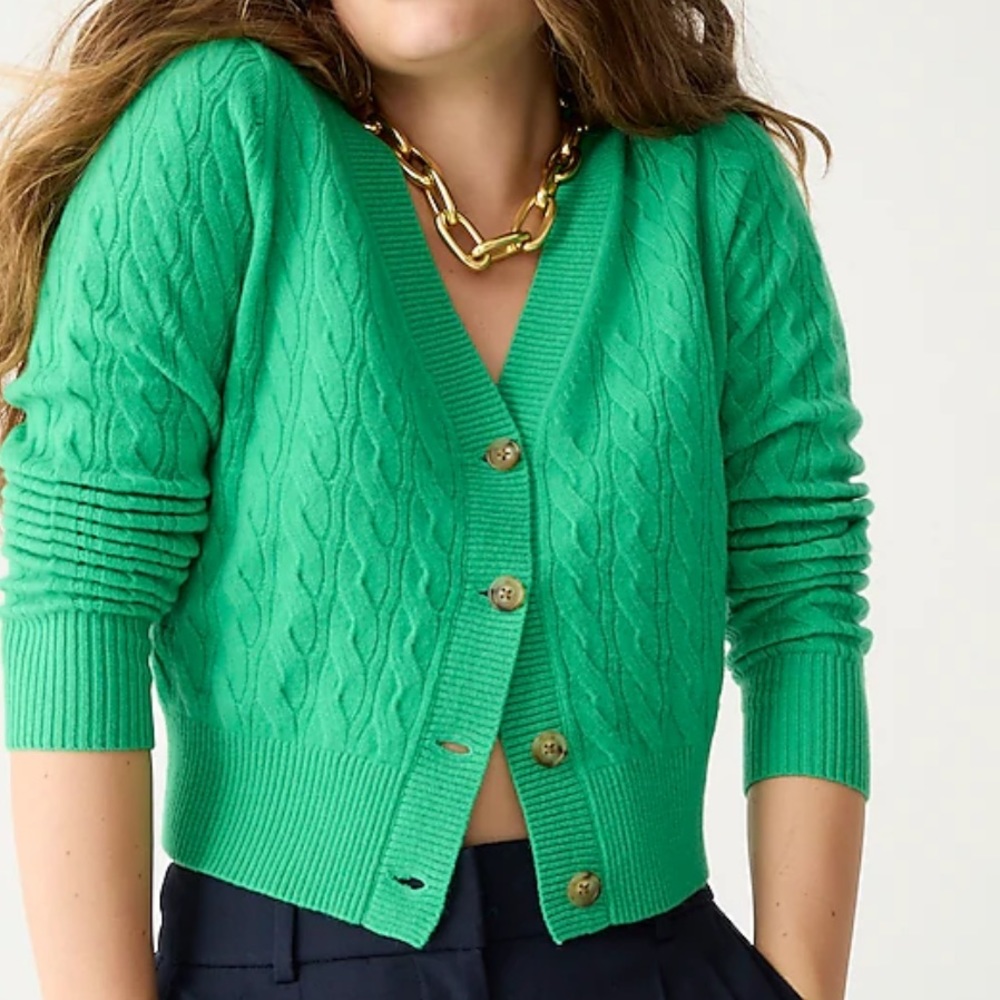 J crew cardigan shurken cableknit v neck cashmere sweater size medium